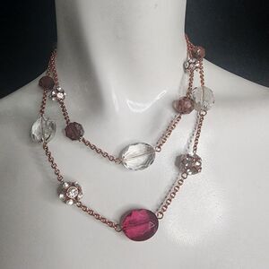 Liz Claiborne Rose Gold, Pink, & Clear Multilayer Necklace